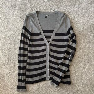 Express Black and Gray Striped Cardigan